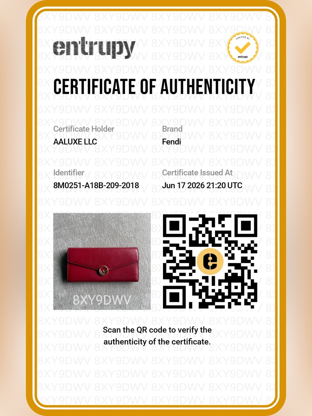 Fendi Red Leather Long Wallet with Gold Chain Insert & Box COA - Picture 11 of 11